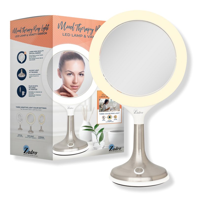 Mood Therapy Light Makeup Mirror with 8X/1X, Touch Control - White