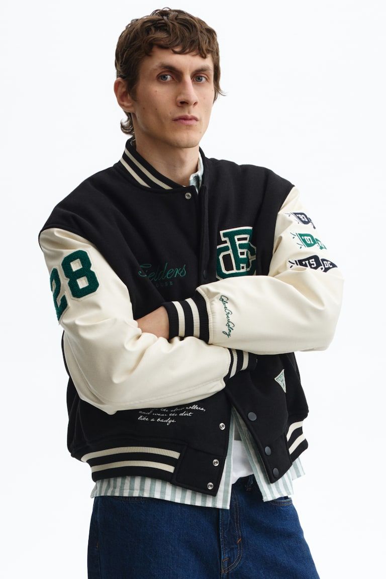 Motif-Detail Baseball Jacket
