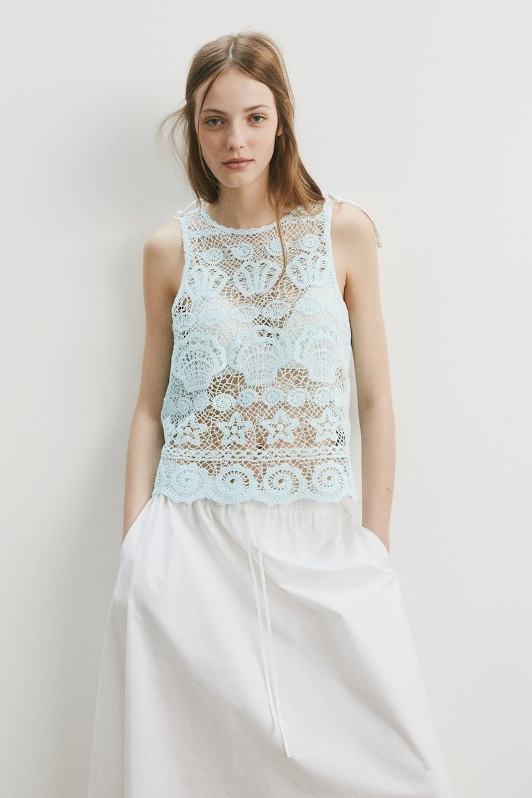 Motif-Detail Crochet-Look Top