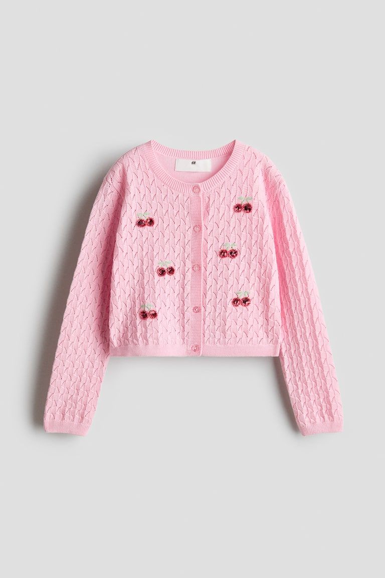 Motif-Detail Pointelle-Knit Cardigan