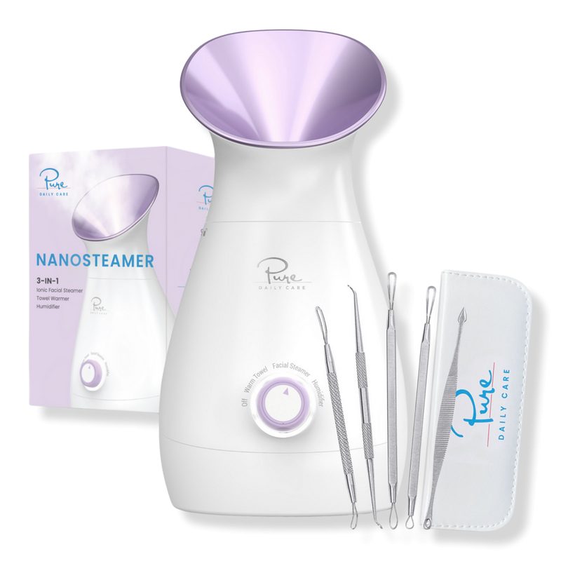 Nano Steamer 3-in-1 Facial Steamer, Humidifier, Towel Warmer with 5-Piece Skin Kit - Purple