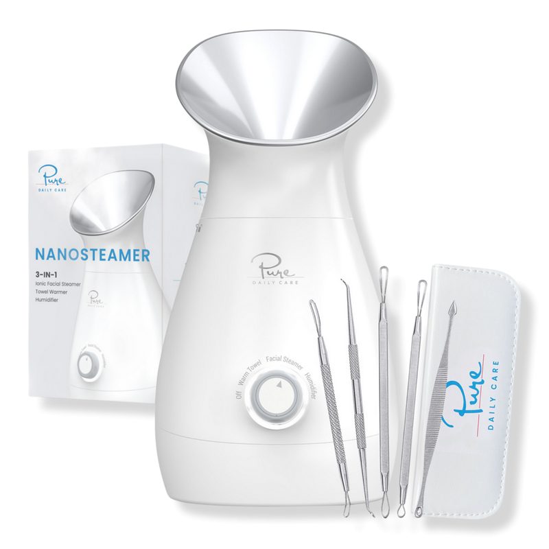 Nano Steamer 3-in-1 Facial Steamer, Humidifier, Towel Warmer with 5-Piece Skin Kit - Silver