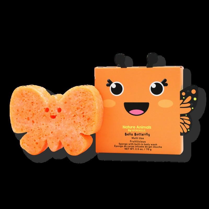 Nature Animals Bella Butterfly Body Wash Infused Bath & Shower Loofah for Kids & Baby