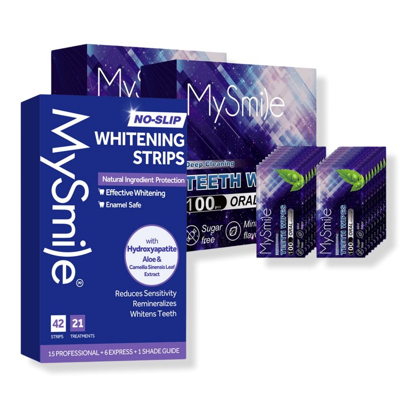 No-Slip Hydroxyapatite-Infuse Teeth Whitening Strips - 21 Treatments With 200 Teeth Wipes