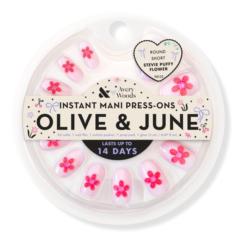 Olive & June x Avery Woods Instant Mani Press-Ons Collection - S Round: Stevie Puffy Flower
