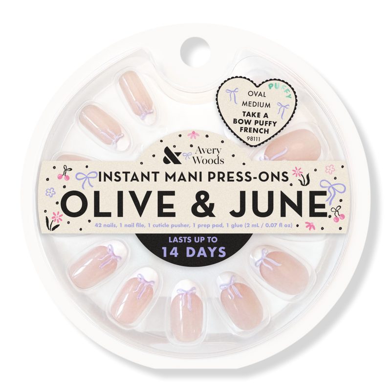 Olive & June x Avery Woods Instant Mani Press-Ons Collection - Take A Bow Puffy French