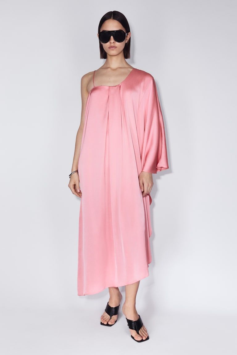 One-Shoulder Satin Kaftan Dress