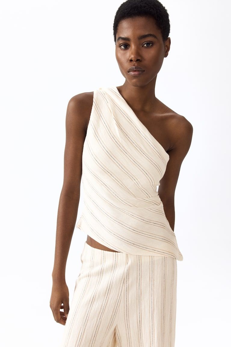 One-Shoulder Textured Cotton Top
