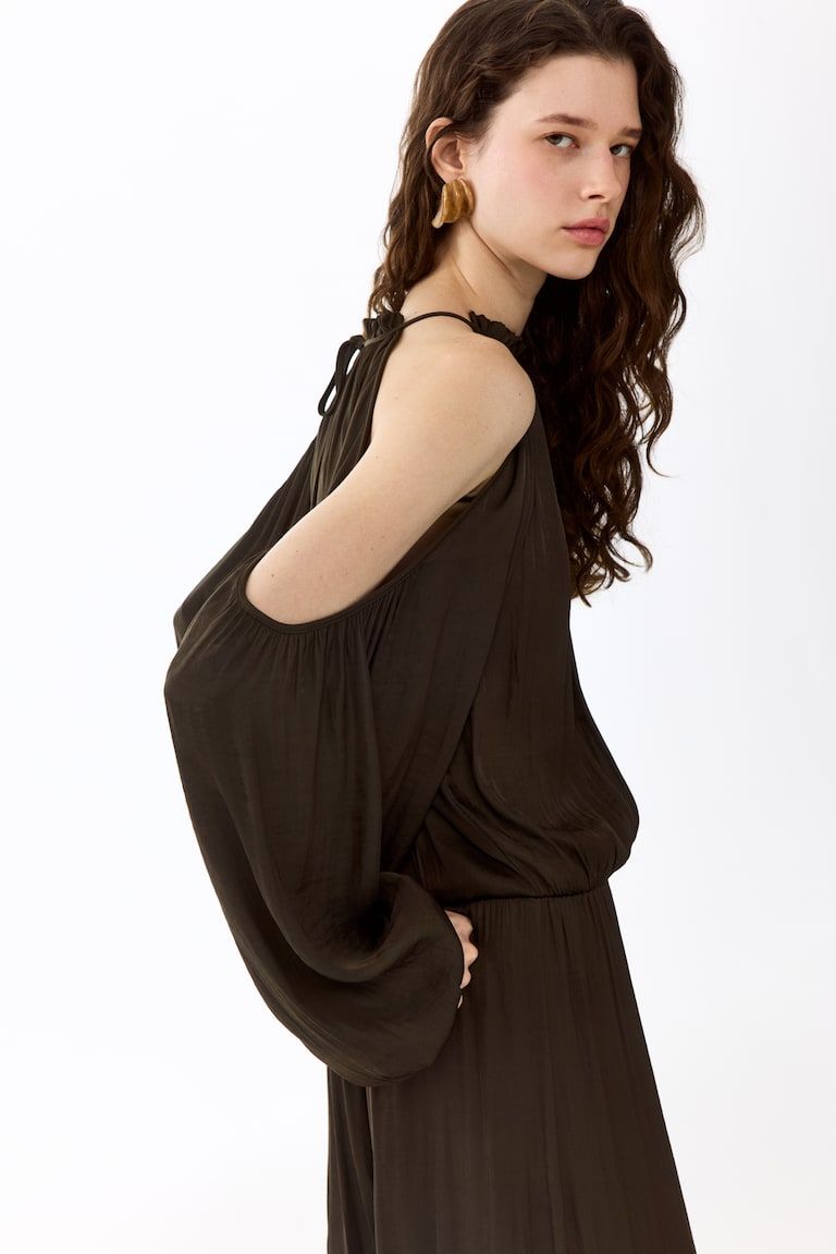 Open-Shoulder Satin Jumpsuit