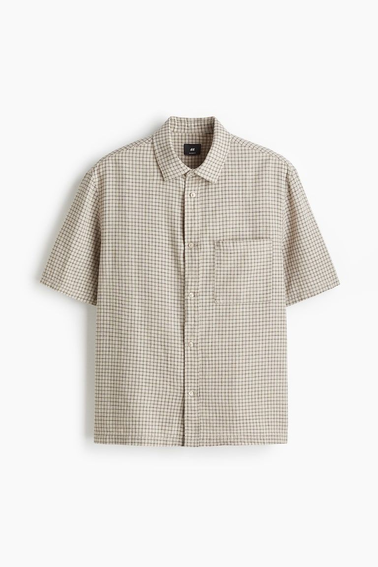 Oversized-Fit Short-Sleeved Linen-Blend Shirt