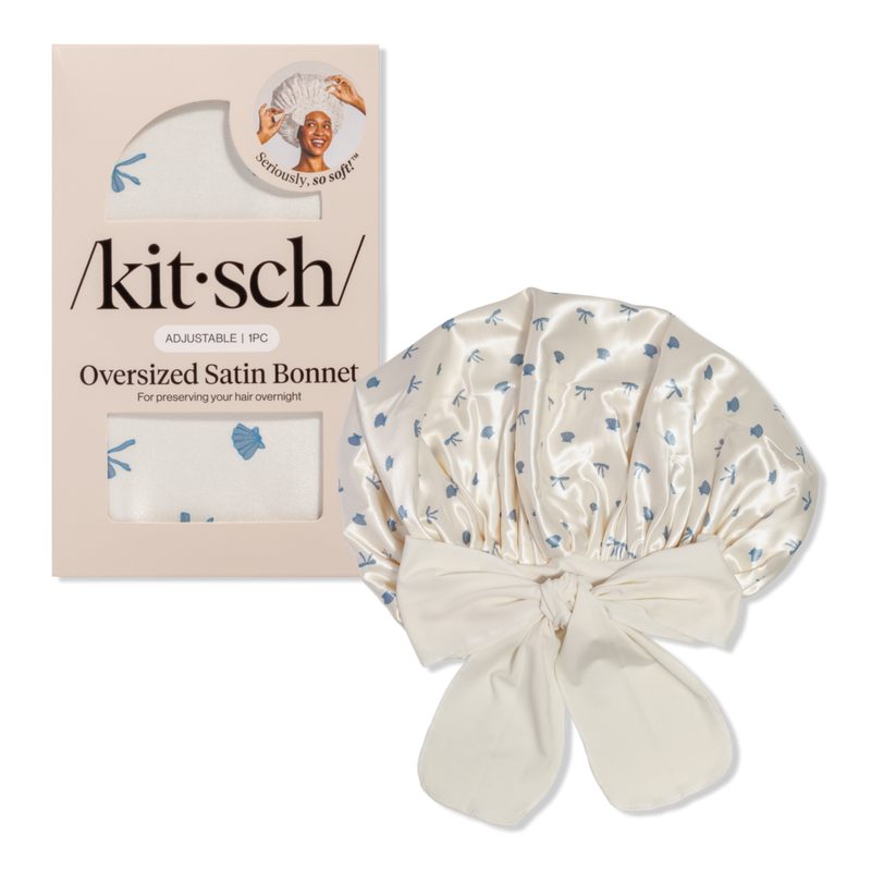 Oversized Satin Hair Bonnet - Pearlized Cream & Coastal Blue