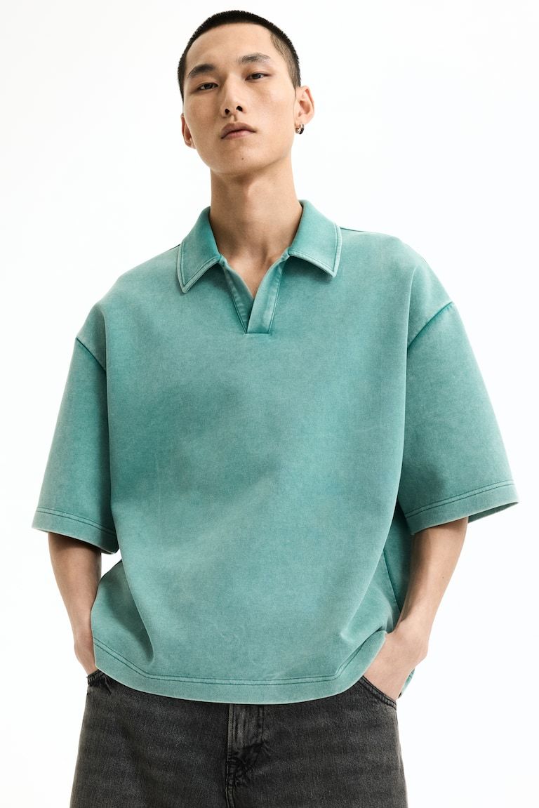Oversized Washed-Look Polo Shirt