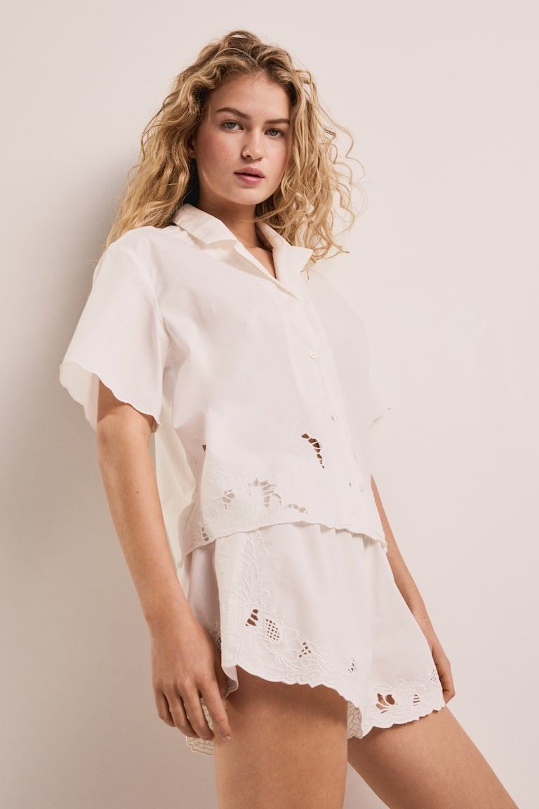 Pajamas with Eyelet Embroidery