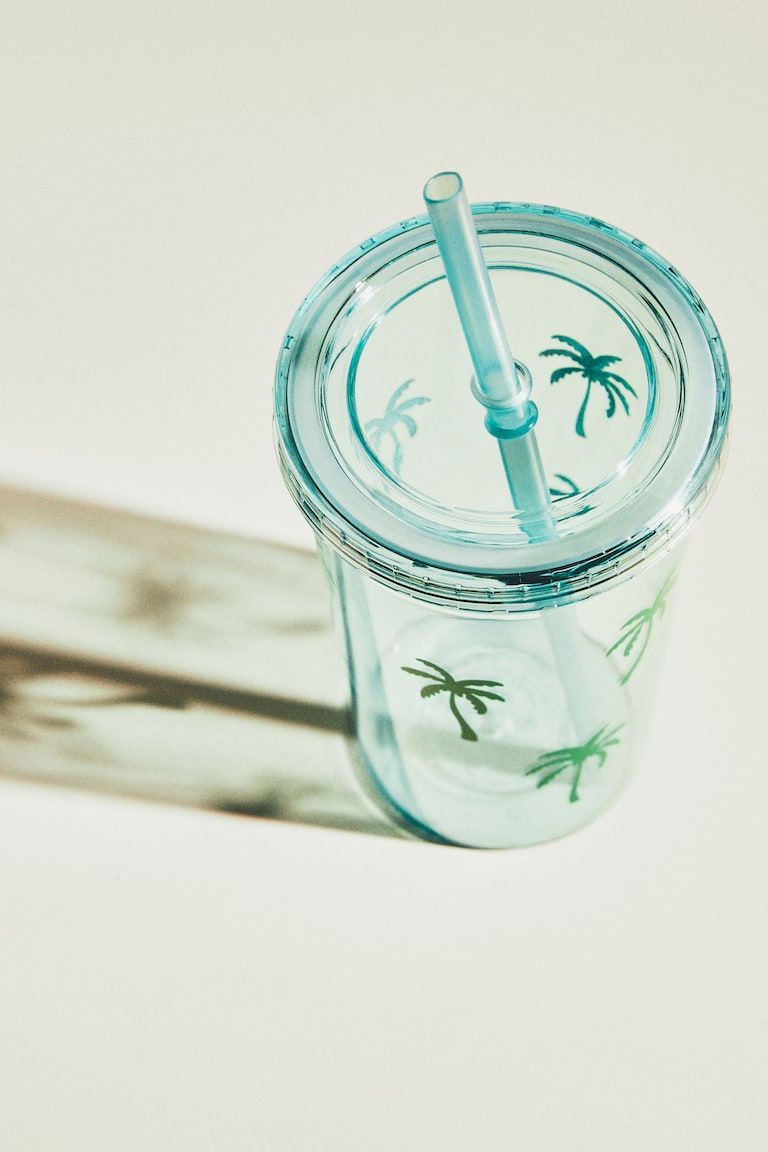 Patterned Plastic Mug with Straw