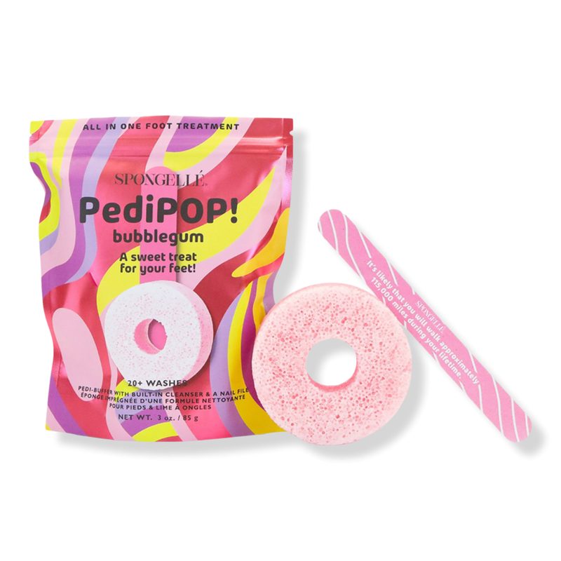 PediPOP! Cotton Candy Pedi Buffer & Nail File Body Wash Infused Exfoliating Foot Scrub - Bubblegum