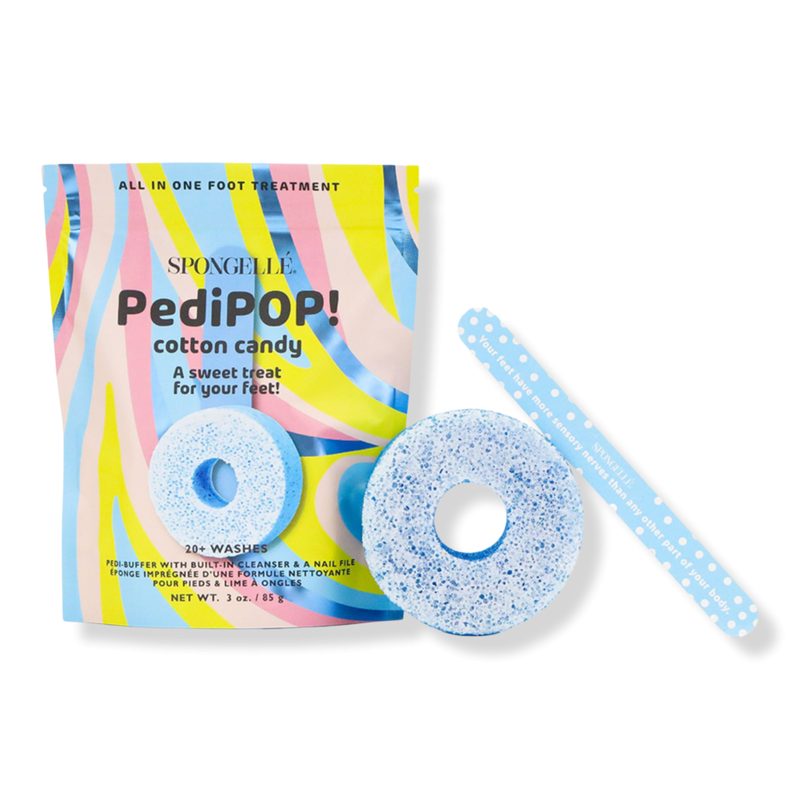 PediPOP! Cotton Candy Pedi Buffer & Nail File Body Wash Infused Exfoliating Foot Scrub - Cotton Candy