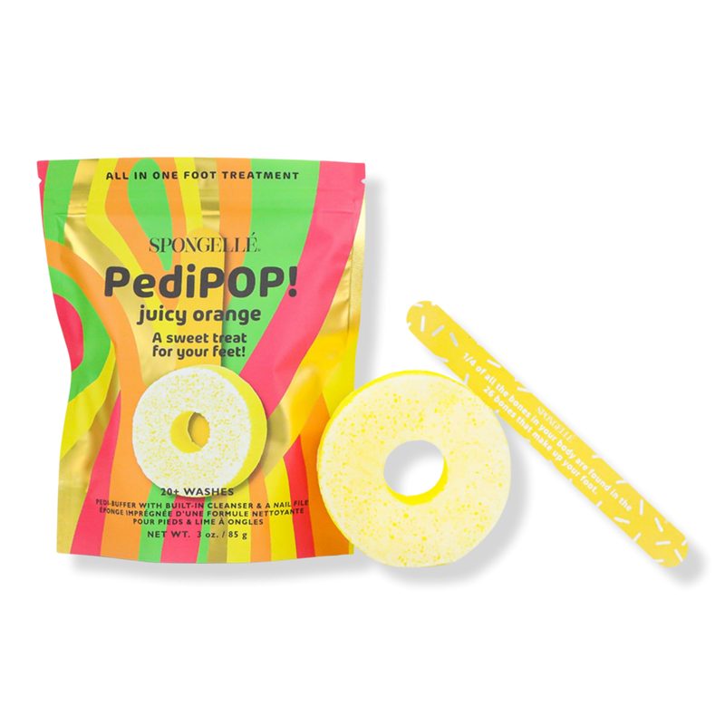 PediPOP! Cotton Candy Pedi Buffer & Nail File Body Wash Infused Exfoliating Foot Scrub - Juicy Orange