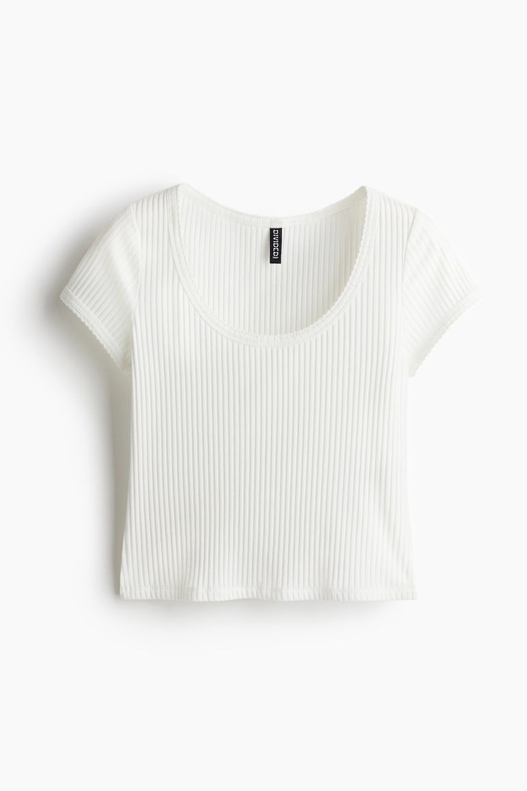 Picot-Trimmed Ribbed T-Shirt