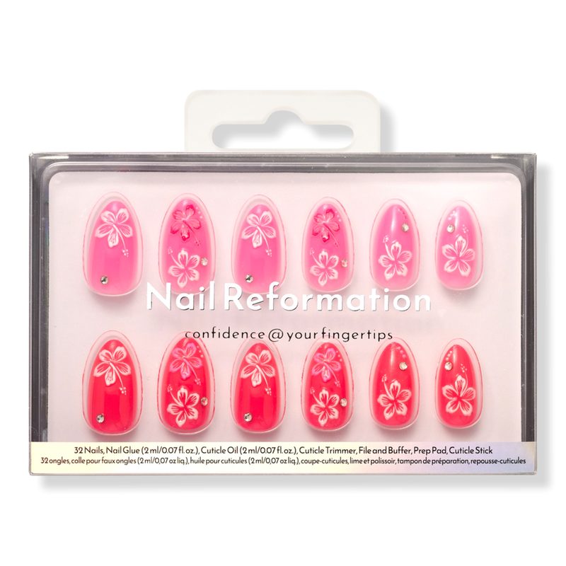 Pink Hibiscus Press On Nails