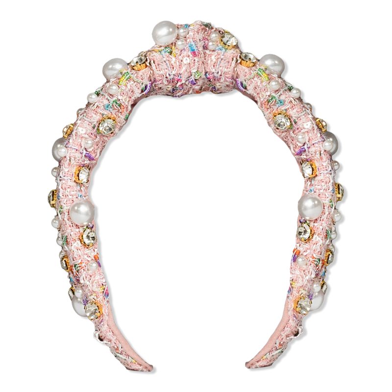 Plaid & Pearl Headband - Pink