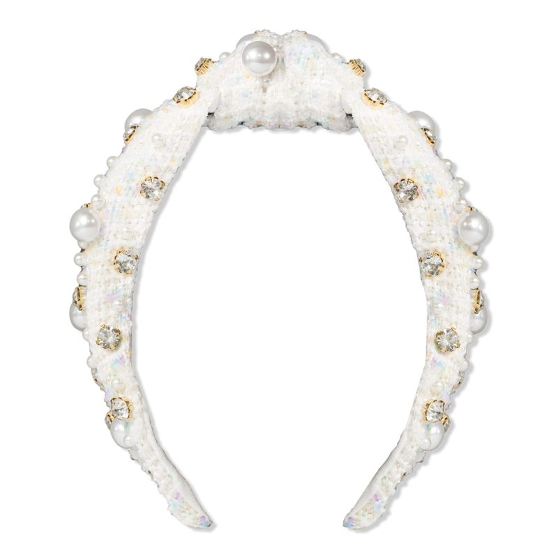 Plaid & Pearl Headband - White