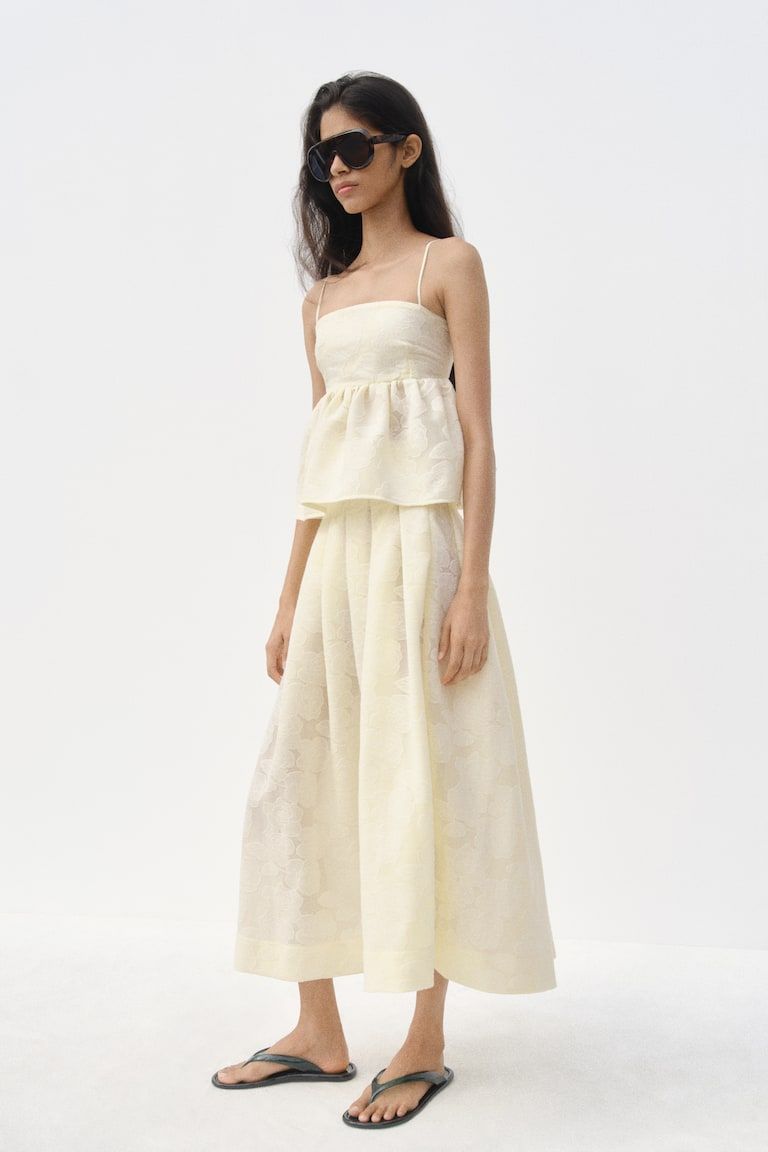 Pleated Jacquard-Weave Skirt