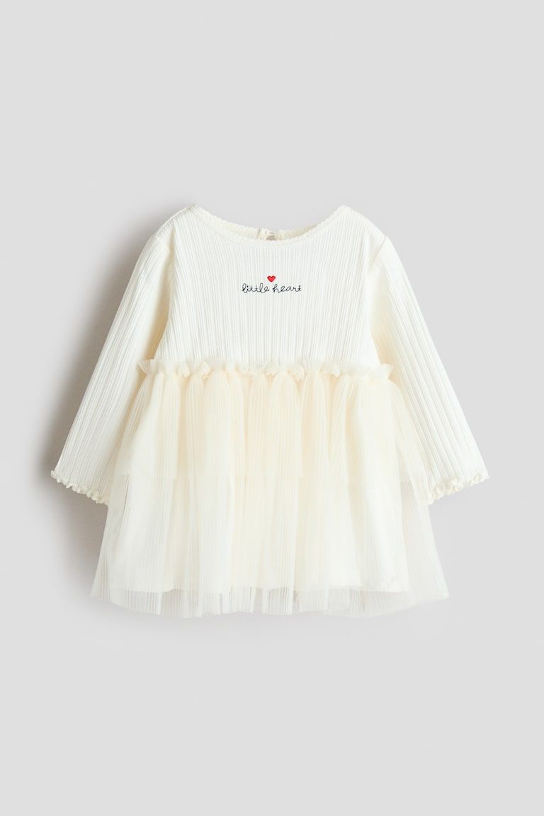 Pointelle Dress with Tulle Skirt