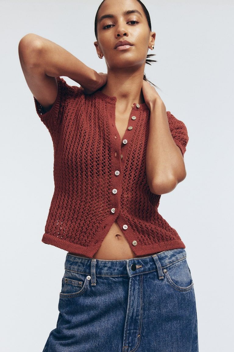 Pointelle-Knit Cardigan