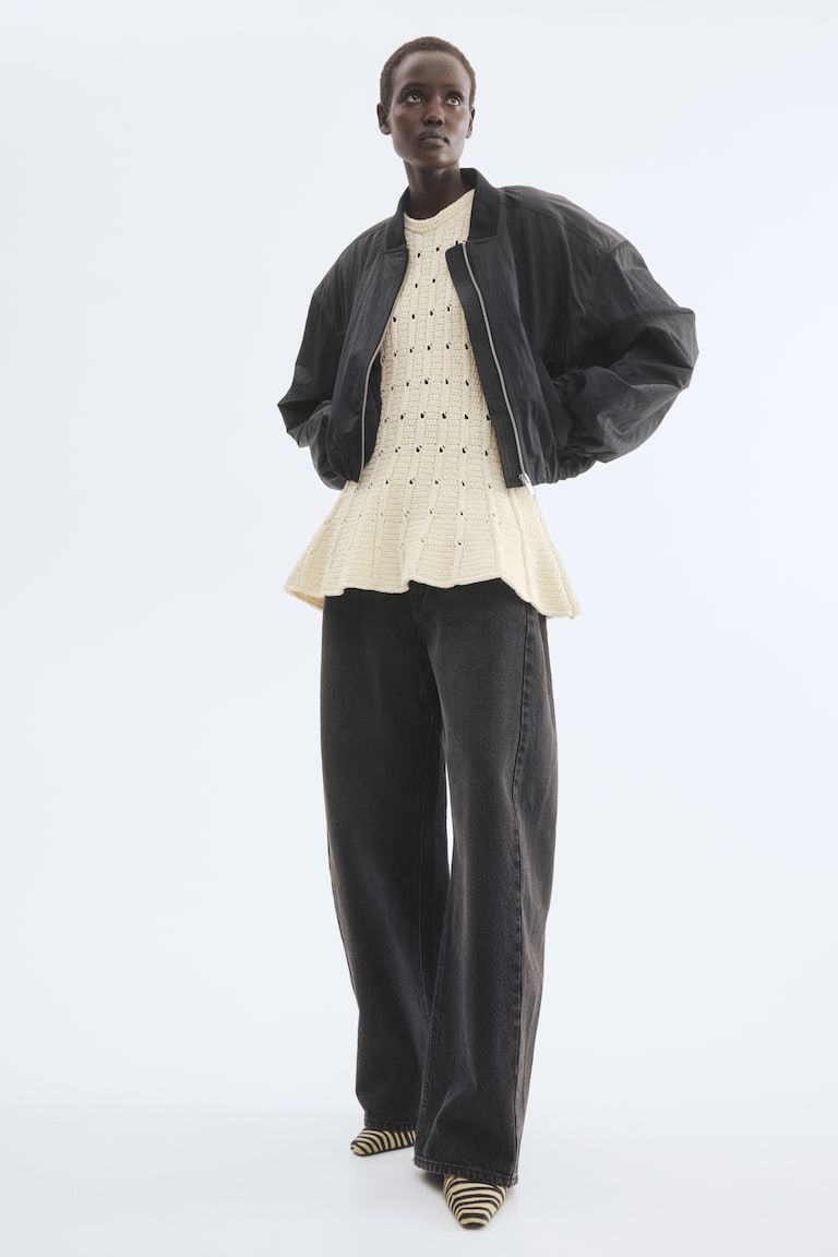 Pointelle-Knit Peplum Top