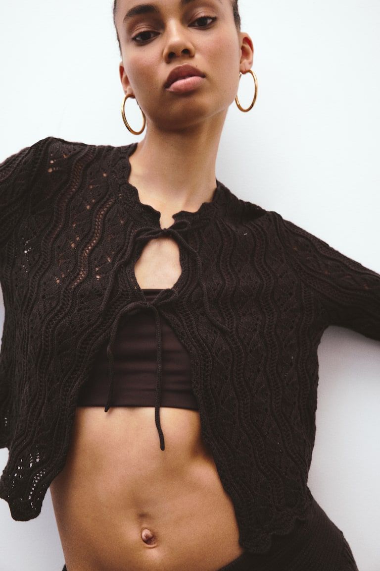 Pointelle-Knit Tie-Front Cardigan