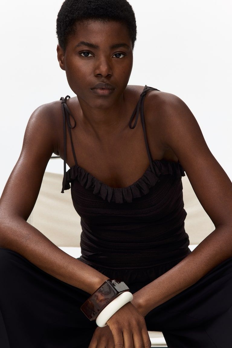 Pointelle-Knit Tie-Strap Top