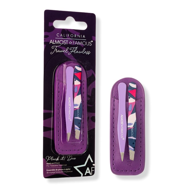 Precision Tweezer Duo with Genuine Leather Travel Case - Purple