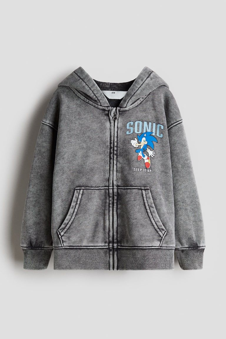 Print-Motif Hooded Jacket