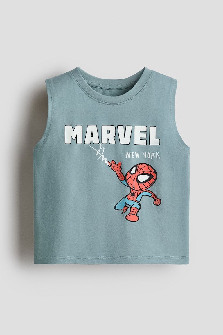 Printed-Motif Cotton Tank Top