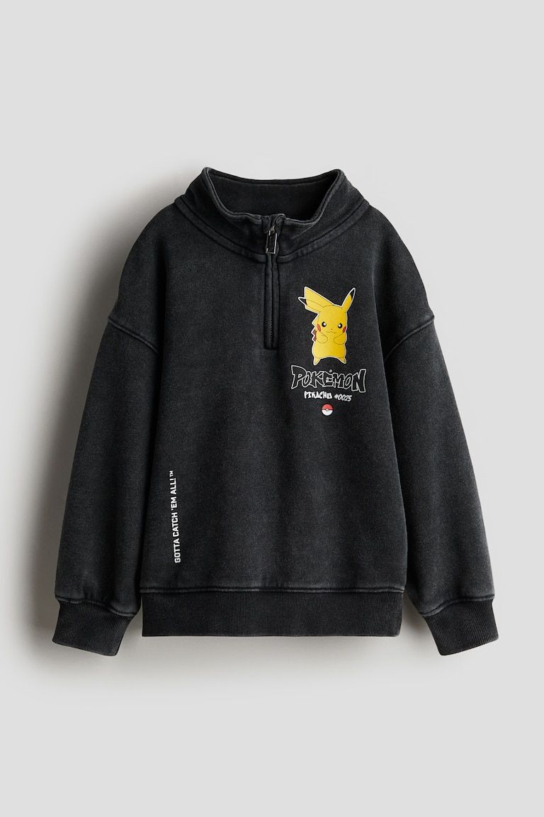 Printed-Motif Half-Zip Sweatshirt