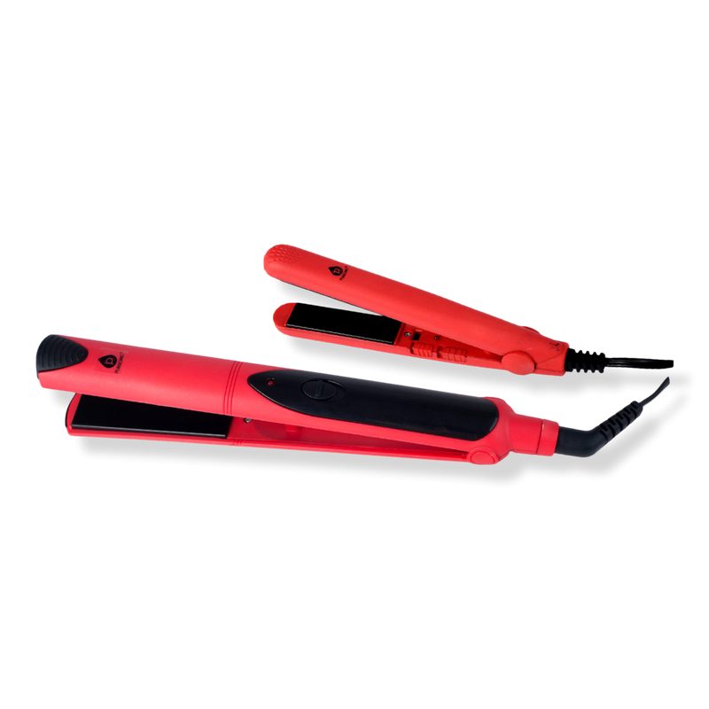 Professional Salon Quality Flat Iron Hair Straightener With A Free Travel Straightener - Red