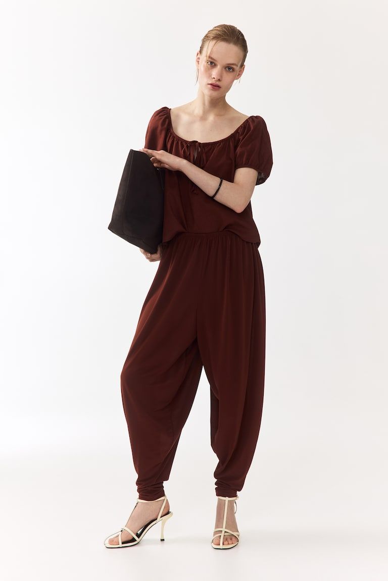 Puff-Sleeved Linen-Blend Blouse
