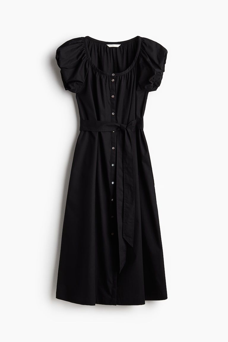 Puff-Sleeved Poplin Dress