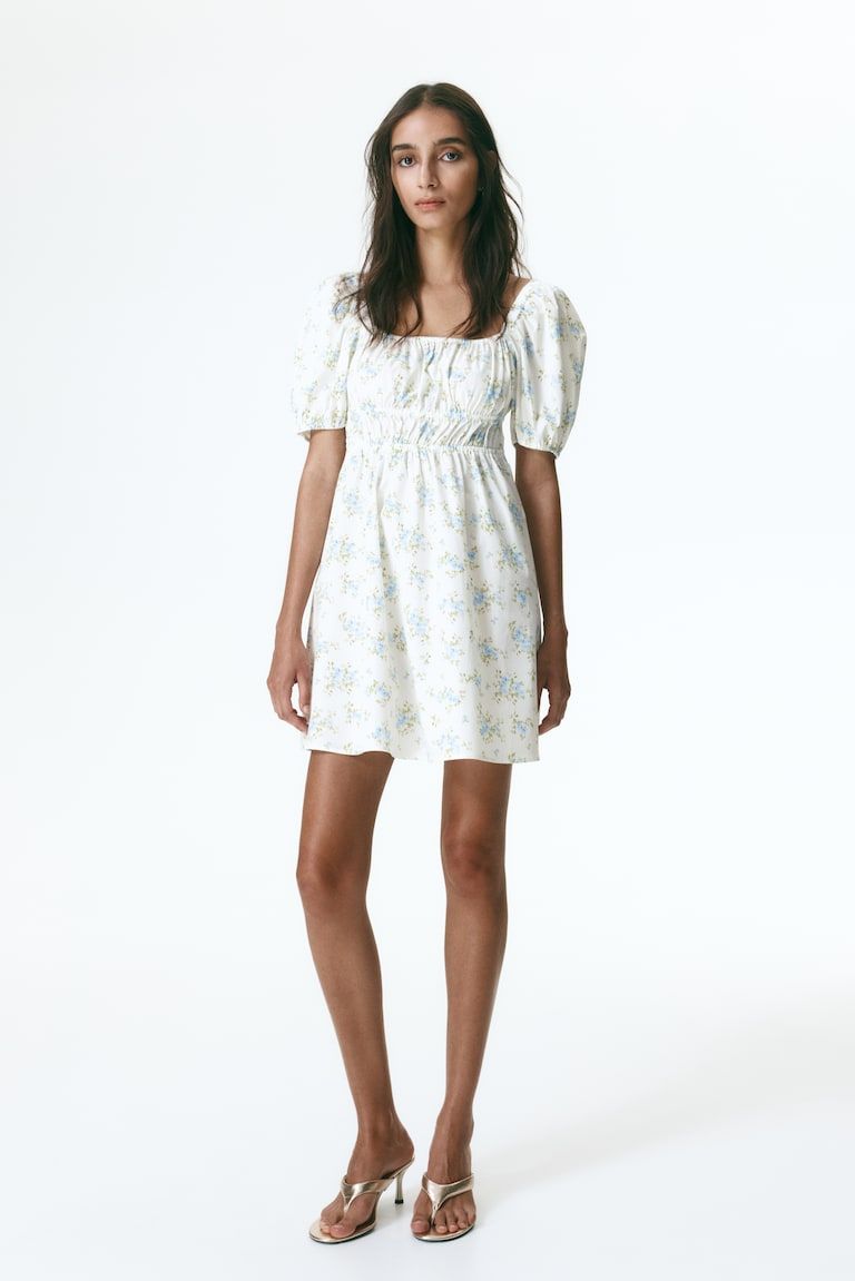 Puff-Sleeved Poplin Dress