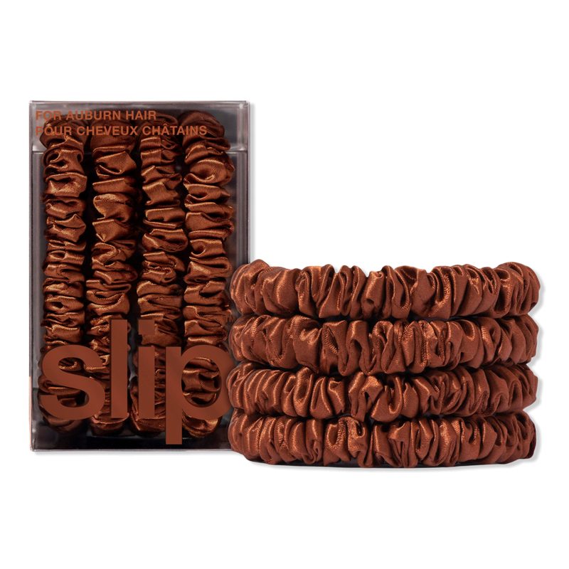 Pure Silk Skinny Scrunchies 4pc Set - Auburn