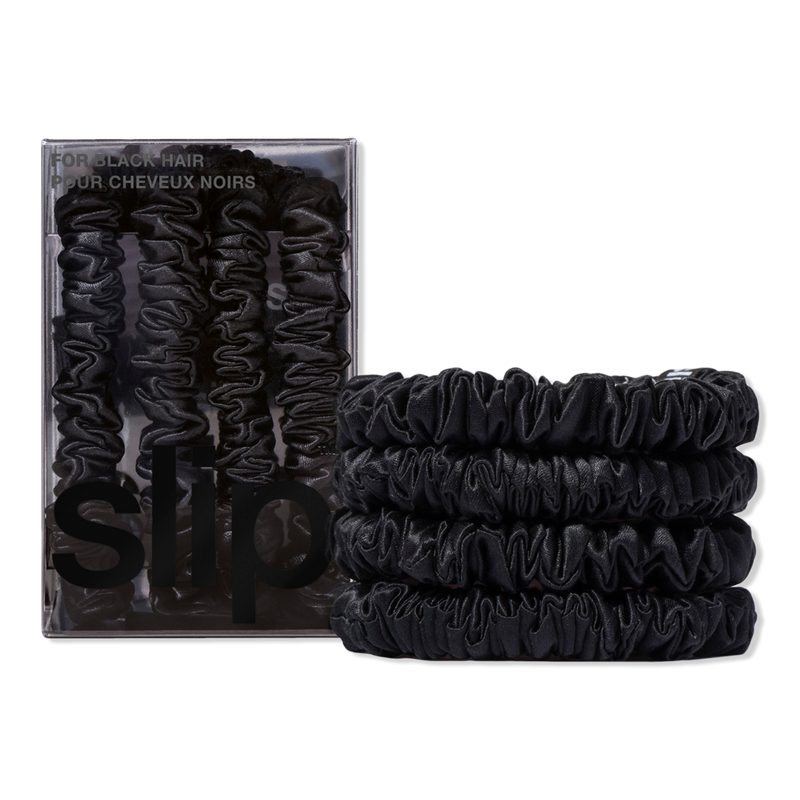Pure Silk Skinny Scrunchies 4pc Set - Black