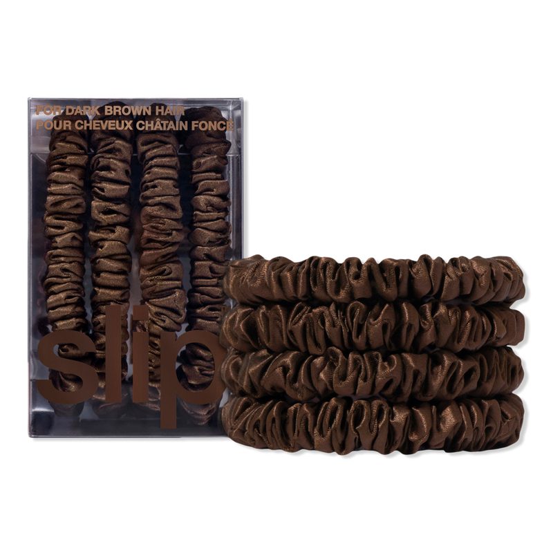 Pure Silk Skinny Scrunchies 4pc Set - Dark Brown