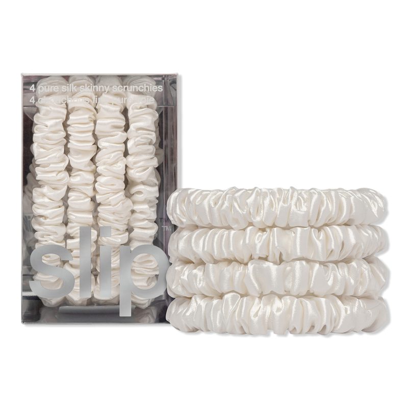 Pure Silk Skinny Scrunchies 4pc Set - White