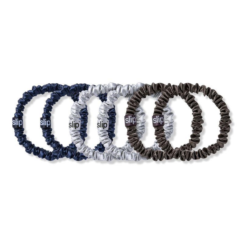 Pure Silk Skinny Scrunchies 6pc Set - Midnight