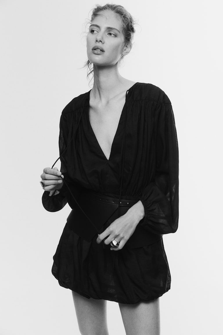 Ramie-Blend Bubble-Hem Dress