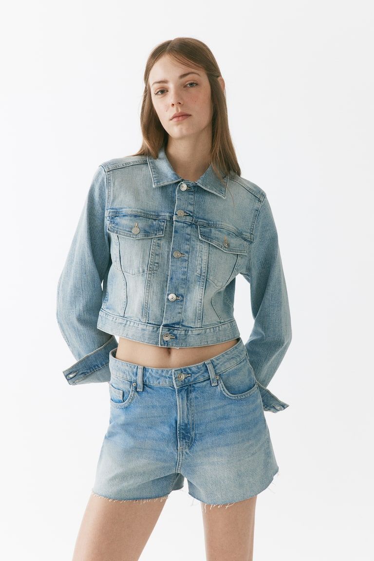 Raw-edge denim shorts