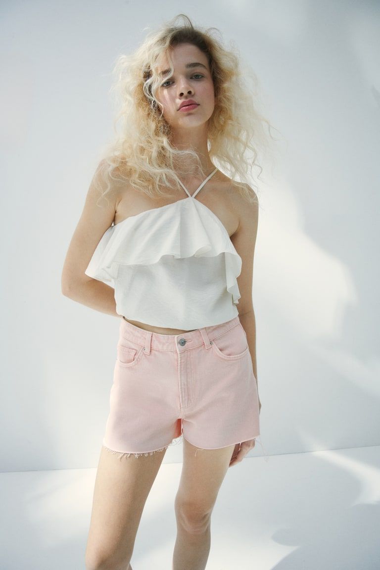 Raw-edge denim shorts