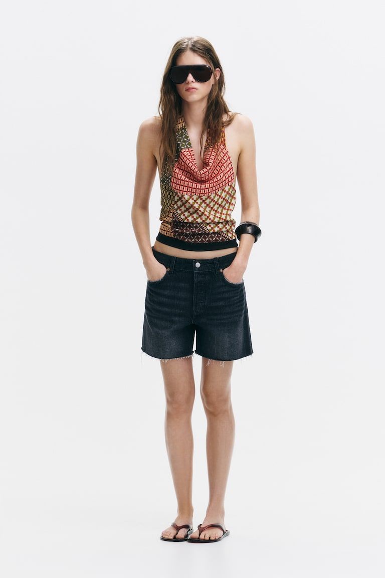 Raw-Edge Denim Shorts