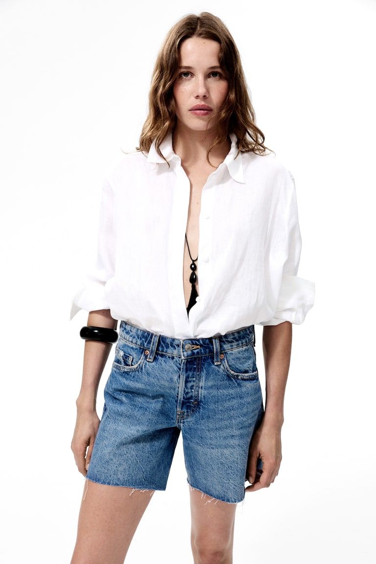Raw-Edge Denim Shorts