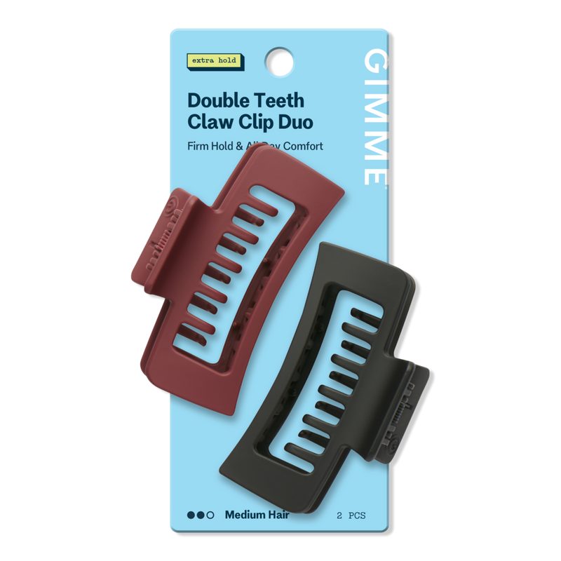 Rectangle Double Teeth Claw Clip for Medium Hair - Black/Maroon